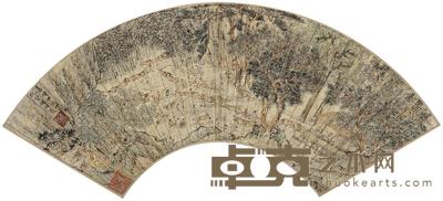 文徵明 1544年作 兰亭修禊图 扇面片 16×50cm