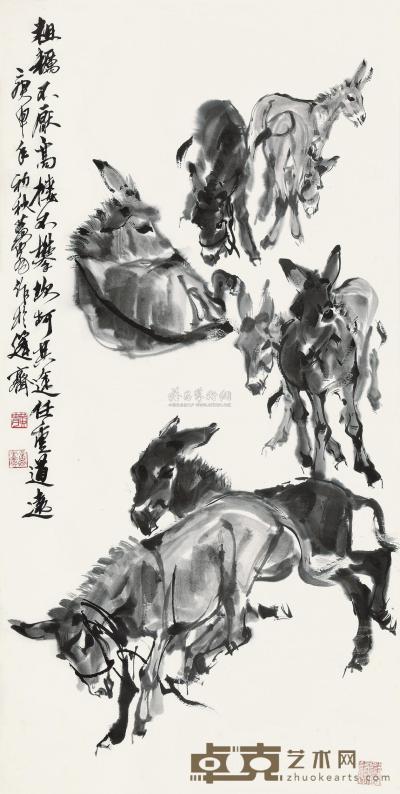 黄胄 1980年作 群驴图 立轴 135×68cm