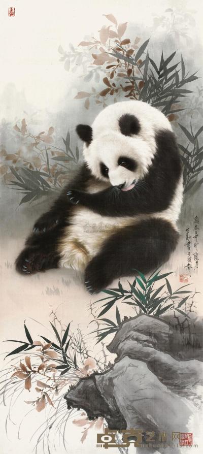 王申勇 2011年作 熊猫 镜心 99×44cm