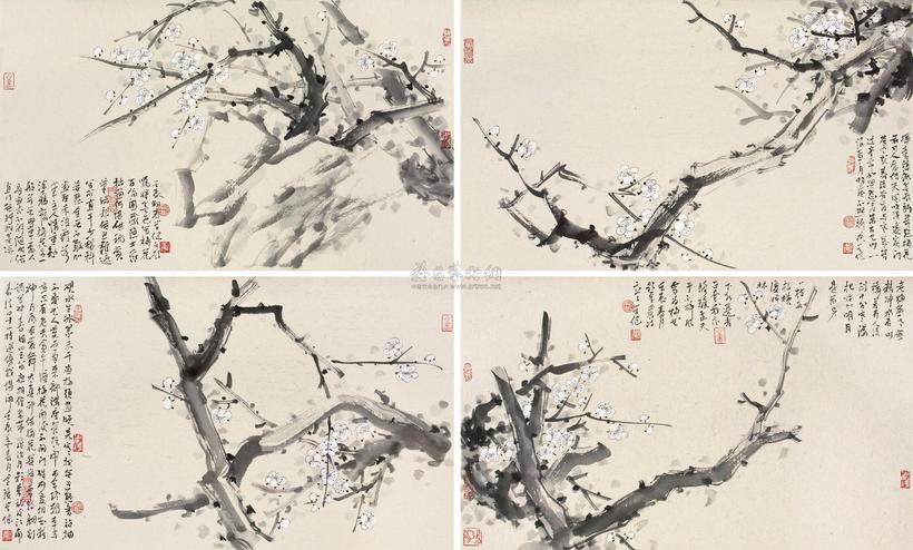 柳学健 2012年作 梅花图 （四帧） 镜心