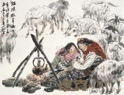 冯远 2011年作 姐妹牧羊女 镜心 66×87cm