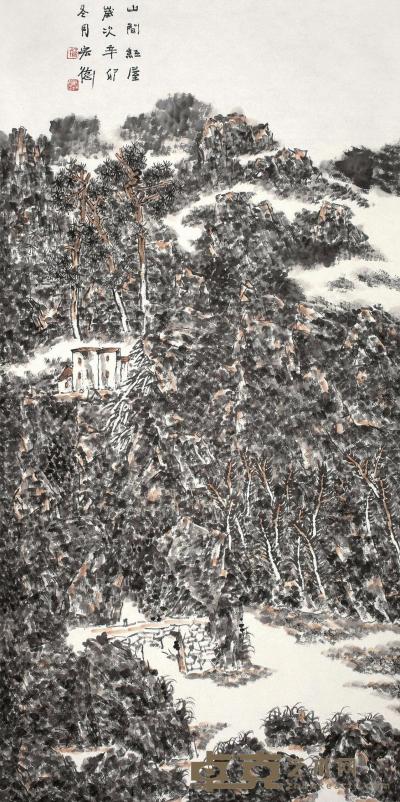 萧宏德 2011年作 山间红屋 镜心 136×68cm