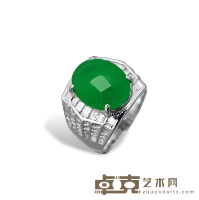 天然翡翠蛋面配钻石戒指 
