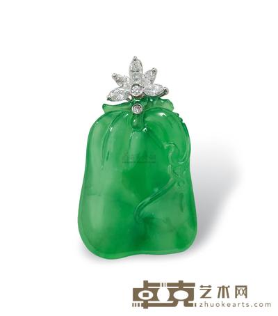 天然翡翠「佛手果」配钻石吊坠 