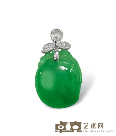 天然翡翠「灵猴献寿」配钻石吊坠 