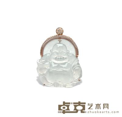 天然冰种翡翠雕「弥勒佛」配钻石吊坠 