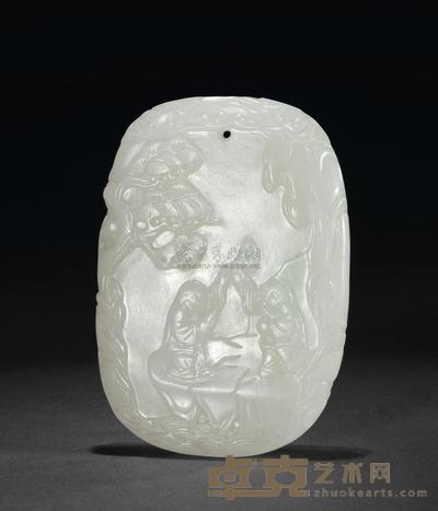 清 白玉人物吉庆有余珮 高7cm