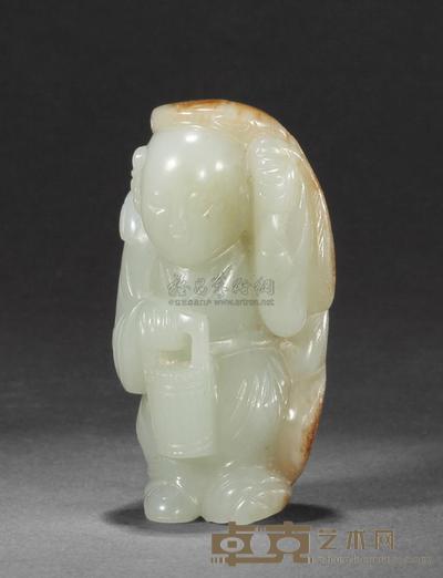 清中期 白玉洒金鹿乳奉母 高5.7cm