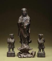 清代 木雕观音菩萨与童子像