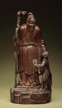 清代 木雕寿星与童子像