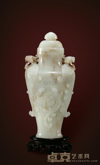清中期 白玉双凤耳盖瓶 高25.6cm
