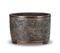 清中期 铜锦地花卉筒式炉