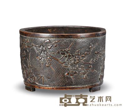 清中期 铜锦地花卉筒式炉 高7.9cm