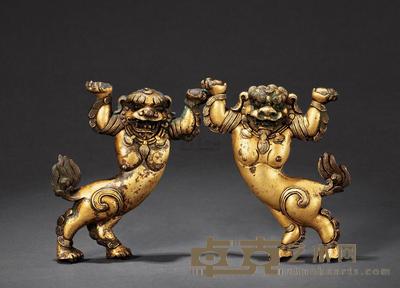 清 铜鎏金武狮 （二件） 高11.5cm