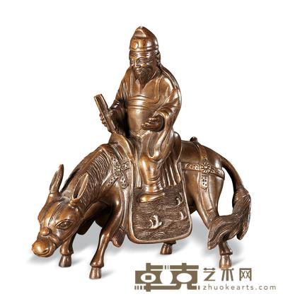 清 铜人物骑驴索句摆件 高11.5cm