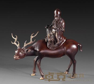 明 铜彩漆老子出山香熏 高24.2cm
