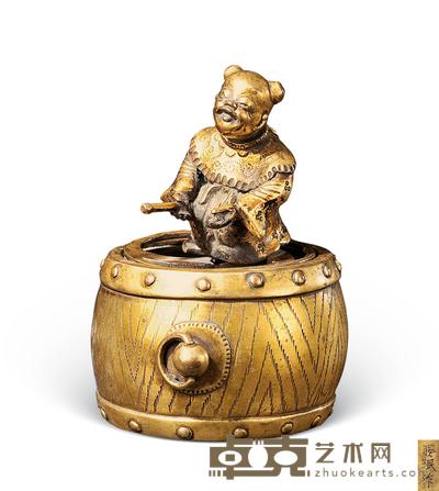 清 铜鎏金童子击鼓香熏 高10.3cm