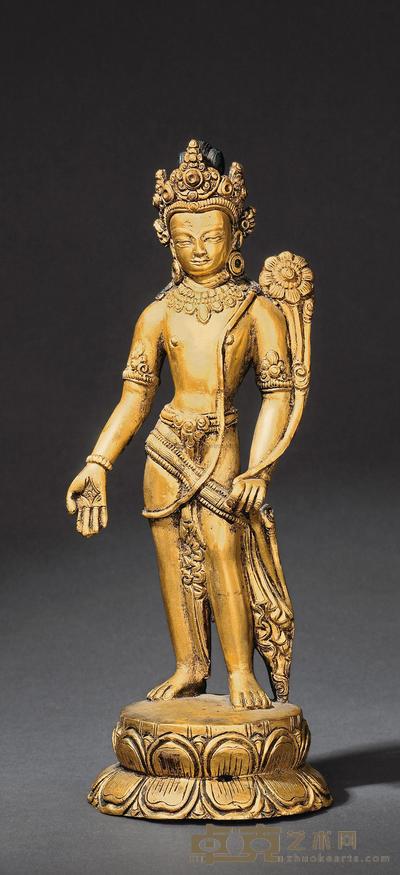清 铜鎏金莲花手观音 高18.5cm