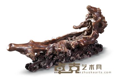 清 木雕仙人乘槎摆件 长29cm