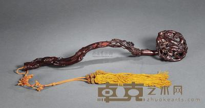 清 紫檀透雕佛手纹如意 长34.6cm