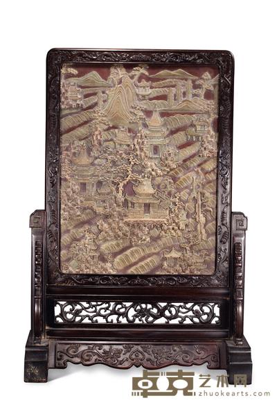 清 祁阳石山水亭台楼阁插屏 63×49.5cm