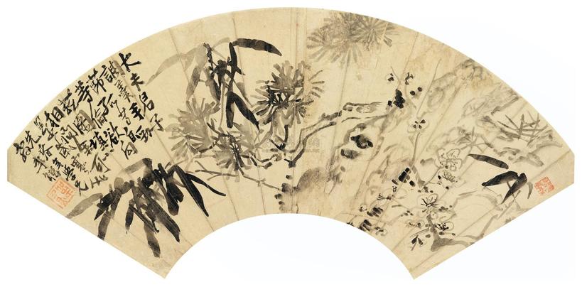 李鱓 岁寒君子 扇面镜框
