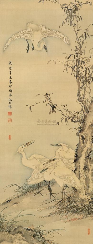 沈铨 1751年作 五鹤来寿 立轴