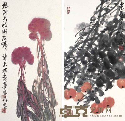 姜宝林 花卉二件 68×34cm×2