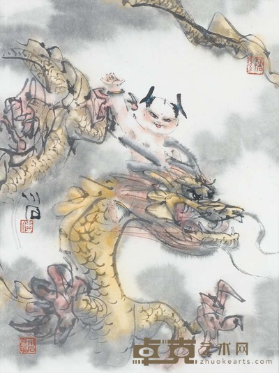 傅小石 千禧神童驾龙图 45×34