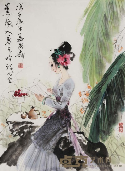 盖茂森 蕉下吟诗图 69×50
