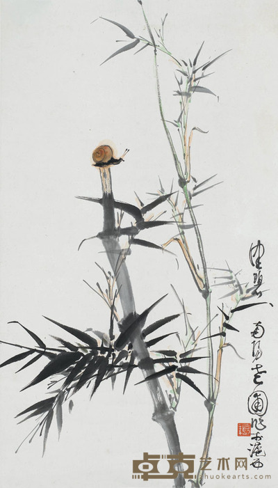 陈佩秋 风竹蜗牛图 69×39.5