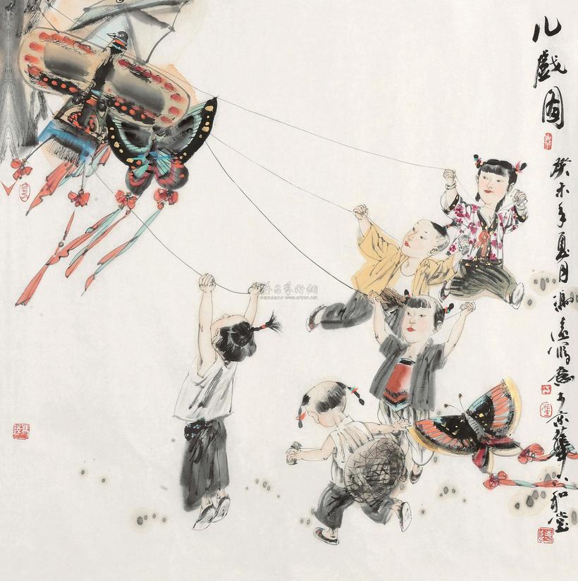 冯远 2003年作 儿戏图 镜心