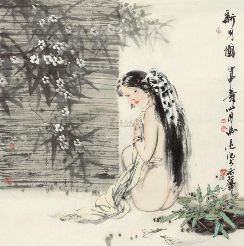 冯远 2004年作 新月图 镜心