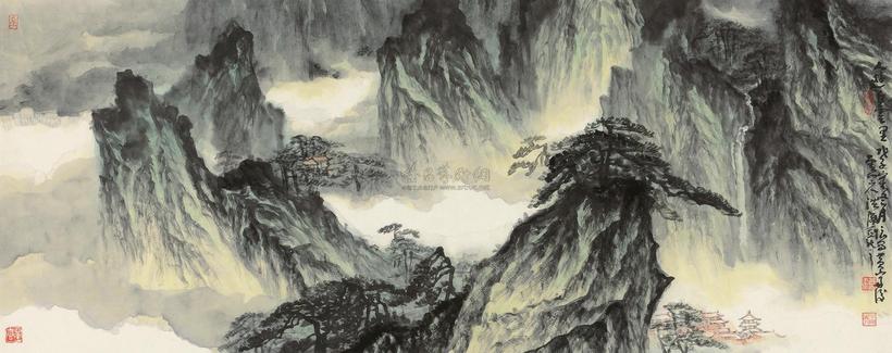 洪潮 2008年作 人游白云里 镜心