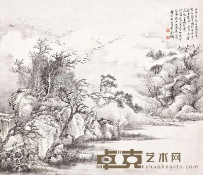 金城 癸亥（1923年）作 秋林萧寺 镜心 31.5×36.5cm