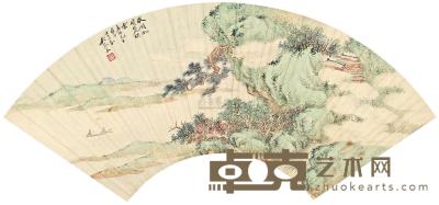 吴琴木 壬午（1942年）作 晴麓横云 扇面镜心 18×51.5cm
