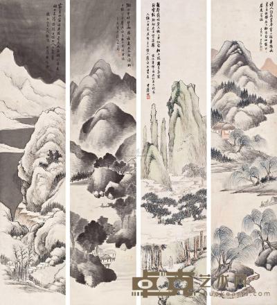 林纾 辛酉（1921年）作 四季山水 （四帧） 四屏 立轴 158.5×34.5cm×4