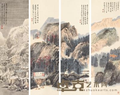 江兆申 己巳（1989年）作   四季山水 （四帧） 四屏 立轴 99×30cm×4