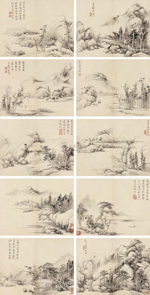 张宗苍 甲寅（1734）年作 仿古山水册 册页 （十开）