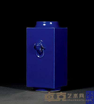 清光绪 霁蓝釉象耳琮式瓶 高29cm