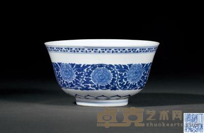 清道光 青花缠枝牡丹纹碗 直径17cm