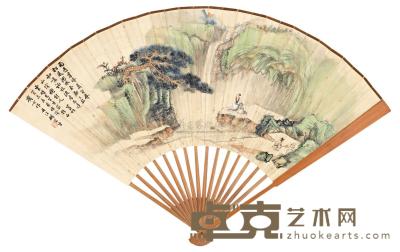 胡若思 潘星录 癸未（1943年）作 松风高士 宋词三首 成扇 18.5×51cm