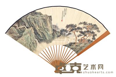 杨石朗 庚辰（1940年）作 书画合璧扇 成扇 19×50cm