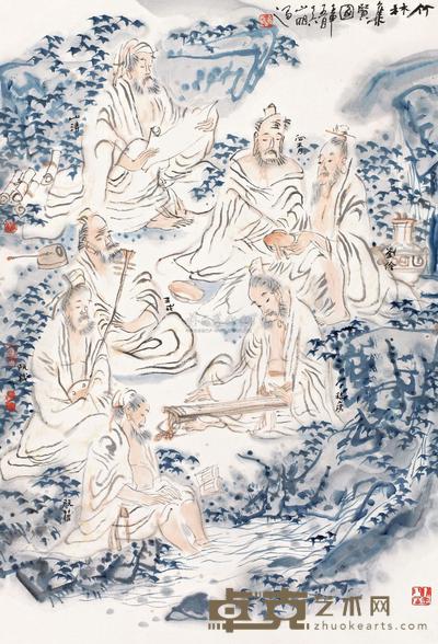 吴山明 壬申（1992年）作 竹林集贤 镜心 100×67.5cm