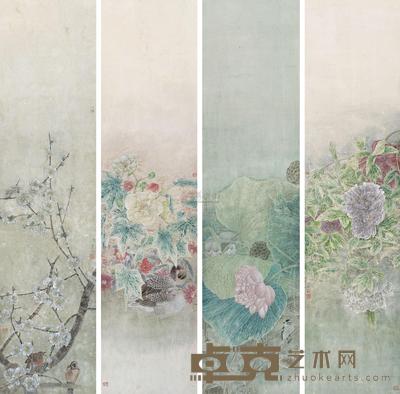 江宏伟 甲戌（1994年）作 花鸟 （四帧） 四屏镜心 133×32.5cm×4