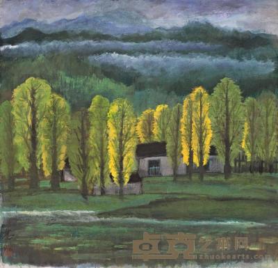 林风眠 1960年代作 风景 纸本 彩墨 64×67.5cm