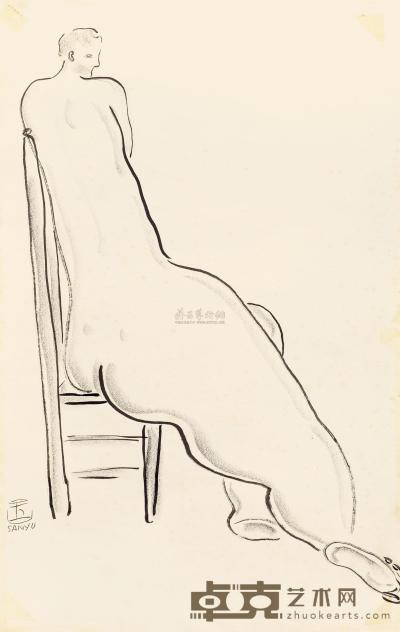 常玉 1920年代末作 高背椅上的裸女 45×27.9cm