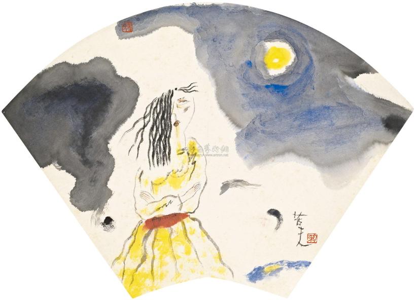 张羽 1985年作 云中的太阳 纸本 彩墨