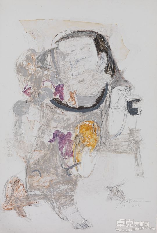 顾黎明 刘海儿戏金蟾 71.5x48.5cm 纸板上胶、色粉笔和蜡纸等 2002年