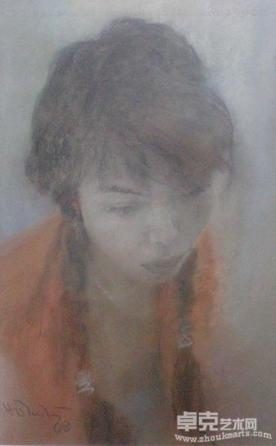 何多苓+《肖像NO.1》++50x34cm+纸上色粉+20
